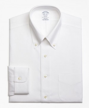 White Brooks Brothers Regent Regular-fit Non-iron, Pinpoint Stretch, Button-Down Collar Men Shirts | NZU-179240