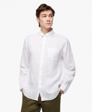 White Brooks Brothers Regent regular fit Irish Linen Men Shirts | FKP-680273