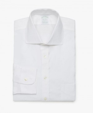 White Brooks Brothers Slim Fit White Non-Iron English Spread Collar Men Shirts | EFA-536874