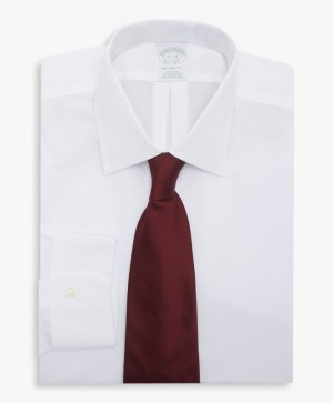 White Brooks Brothers Slim Fit White Non-Iron Ainsley Collar Men Shirts | KJT-936207