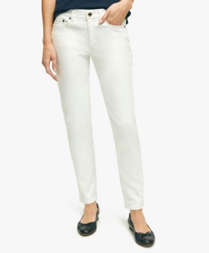 White Brooks Brothers Stretch Cotton Women Casual Pants | EMY-246738