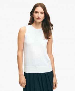 White Brooks Brothers Supima Cotton Jersey Shell Women Sweaters | HYE-643279