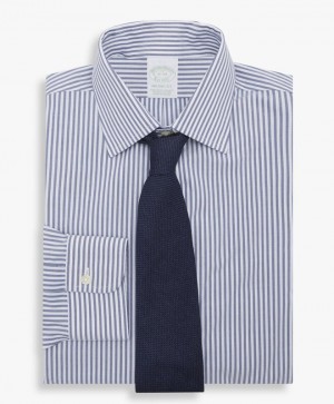 White / Grey Brooks Brothers Slim Fit Blue Non-Iron Ainsley Collar Men Shirts | TWX-352978