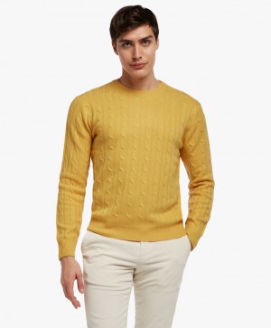 Yellow Brooks Brothers Cable-Knit Crew-Neck Men Sweaters | MGZ-651873