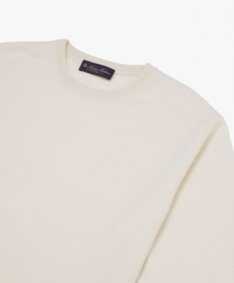 Beige Brooks Brothers Cashmere Crew-Neck Men Sweaters | DIC-278049