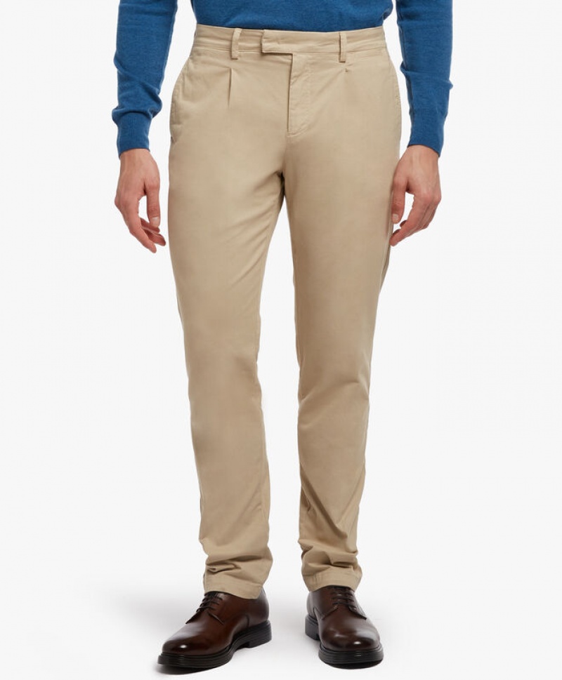 Beige Brooks Brothers Cotton Twill Slack Men Casual Pants | VKL-913502