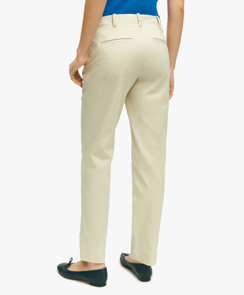 Beige Brooks Brothers Garment Washed Stretch Cotton Chinos Women Casual Pants | ALQ-403561