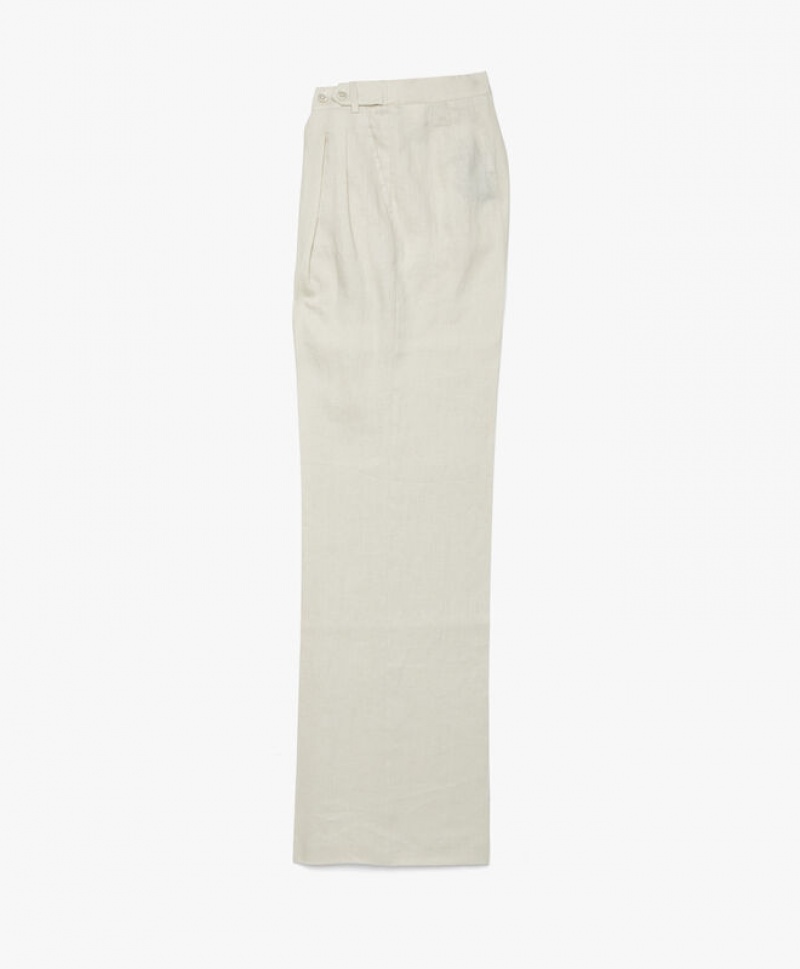 Beige Brooks Brothers Linen Pleated Wide Leg Women Casual Pants | DKA-851274