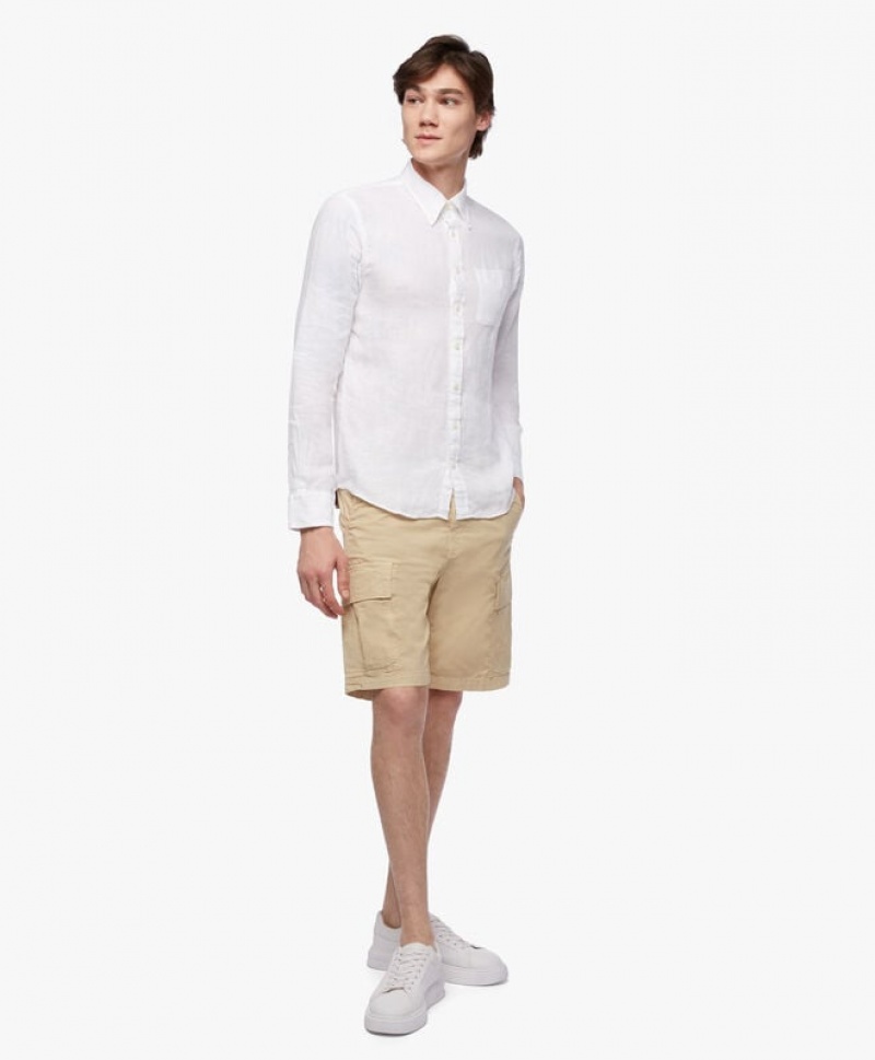 Beige Brooks Brothers Stretch Cotton Cargos Men Shorts | DFW-273148