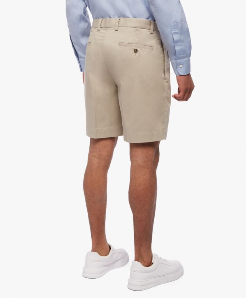 Beige / Khaki Brooks Brothers Stretch Pleat Front Men Shorts | ZXV-019628