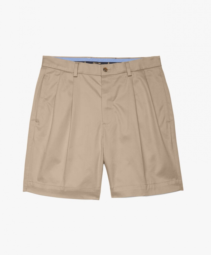 Beige / Khaki Brooks Brothers Stretch Pleat Front Men Shorts | ZXV-019628