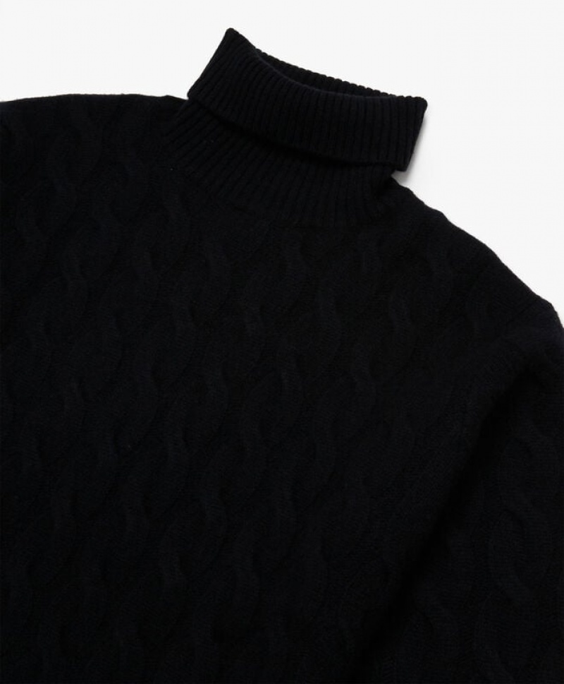 Black Brooks Brothers Cable-Knit Turtleneck Men Sweaters | ETR-972815