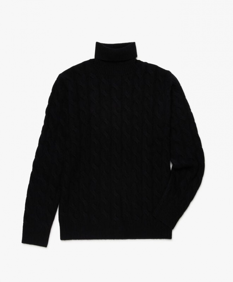 Black Brooks Brothers Cable-Knit Turtleneck Men Sweaters | ETR-972815