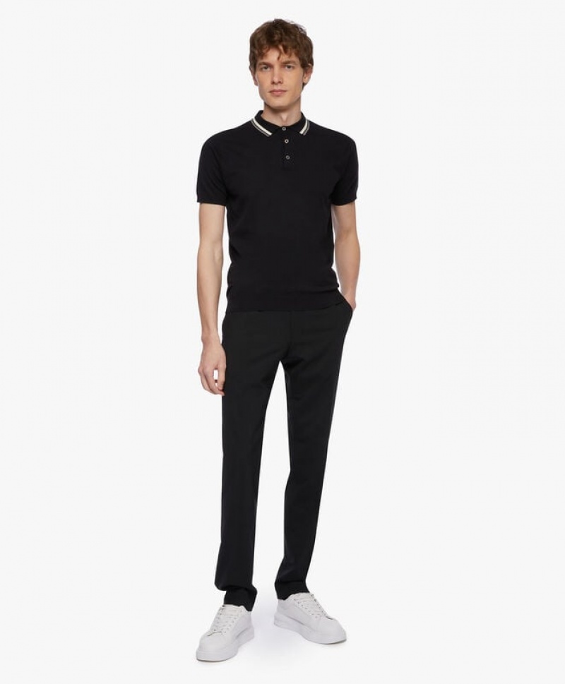 Black Brooks Brothers Linen and Cotton Men Polo | CUG-075294