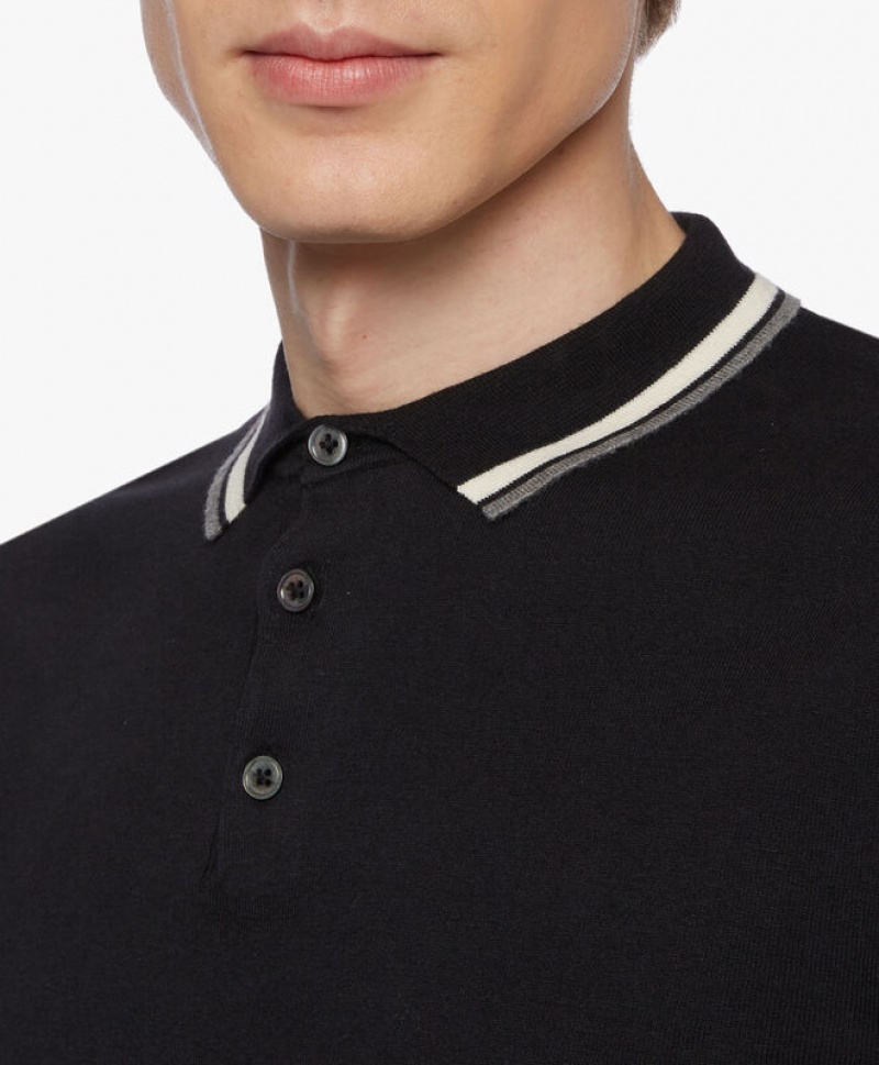 Black Brooks Brothers Linen and Cotton Men Polo | CUG-075294