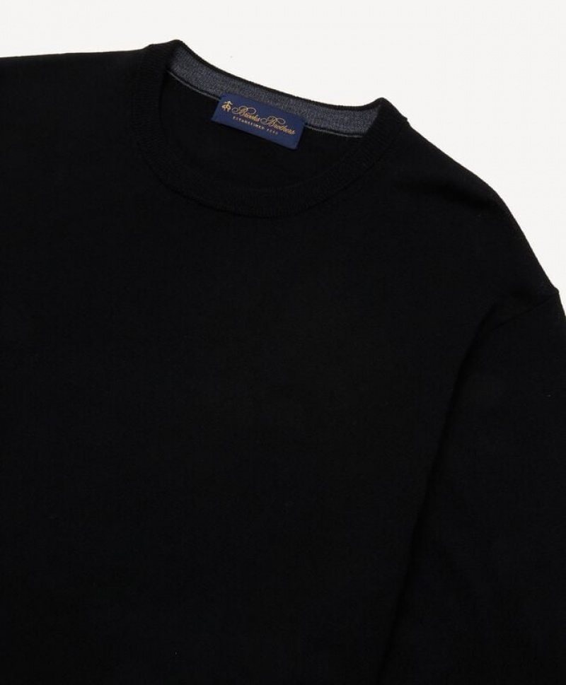 Black Brooks Brothers Merino Wool Crew-Neck Men Sweaters | KND-176495