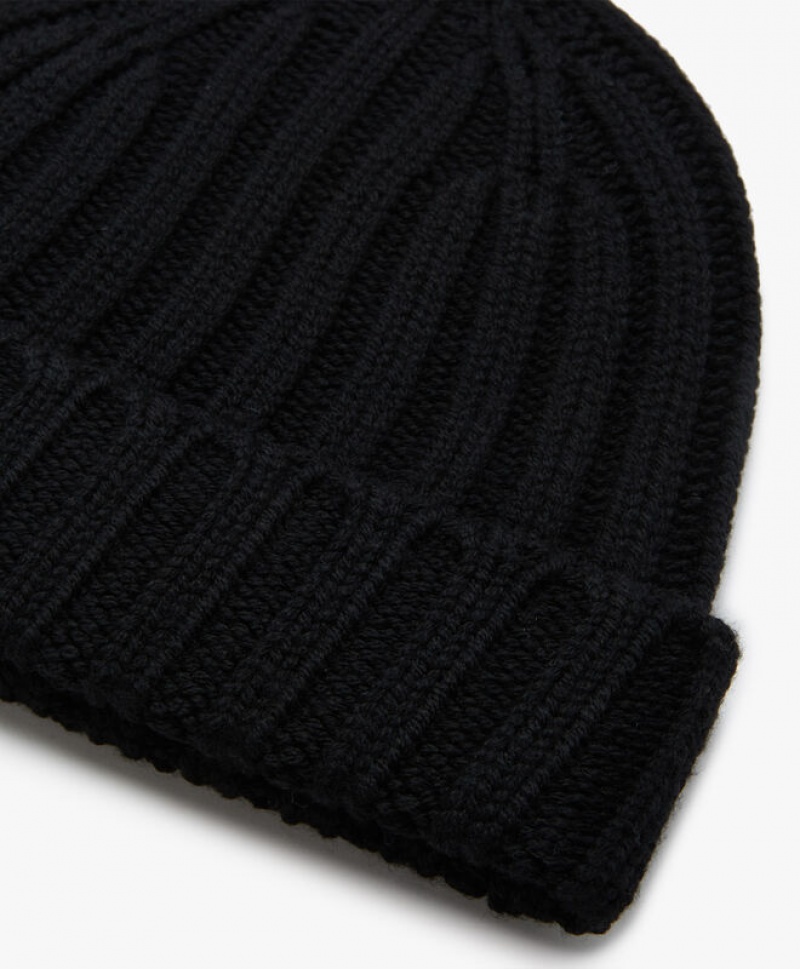 Black Brooks Brothers Merino Wool Men Beanie | YZL-068394