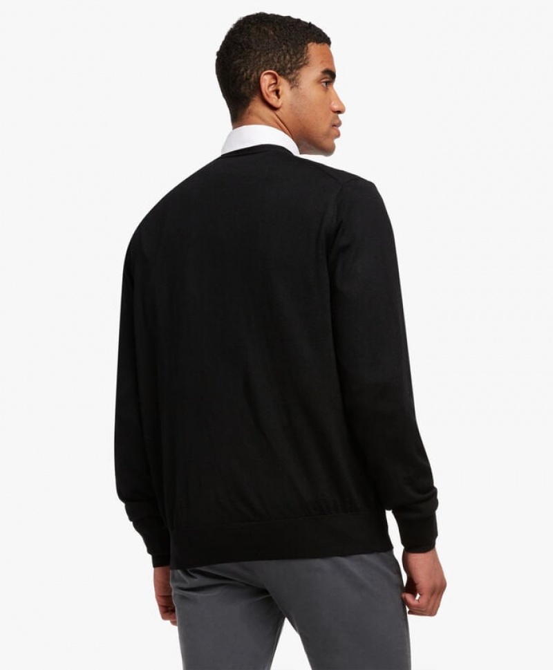 Black Brooks Brothers Merino Wool Men Cardigan | EOT-705438