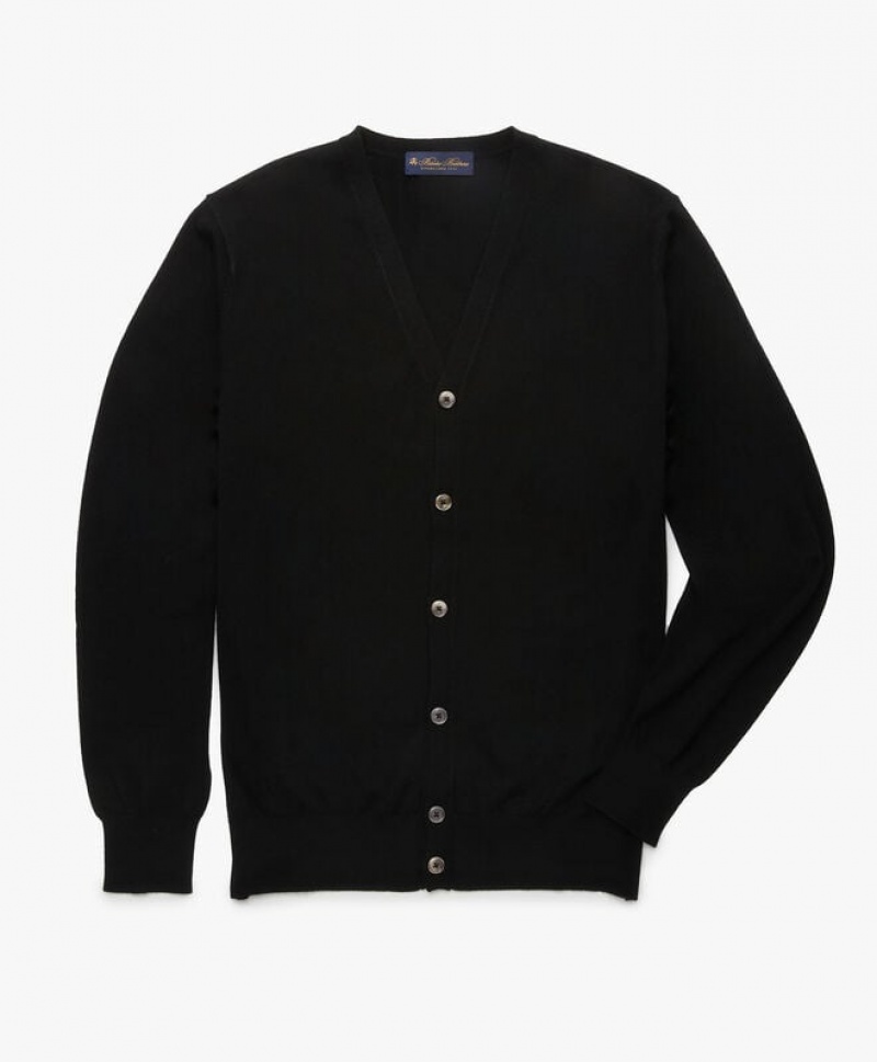 Black Brooks Brothers Merino Wool Men Cardigan | EOT-705438