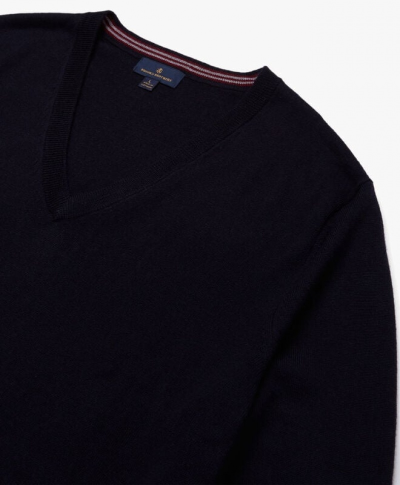 Black Brooks Brothers Merino Wool V-Neck Men Sweaters | DWP-268037