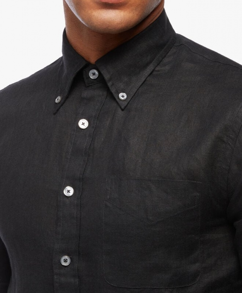 Black Brooks Brothers Milano Slim-fit Linen Men Shirts | KIU-123869