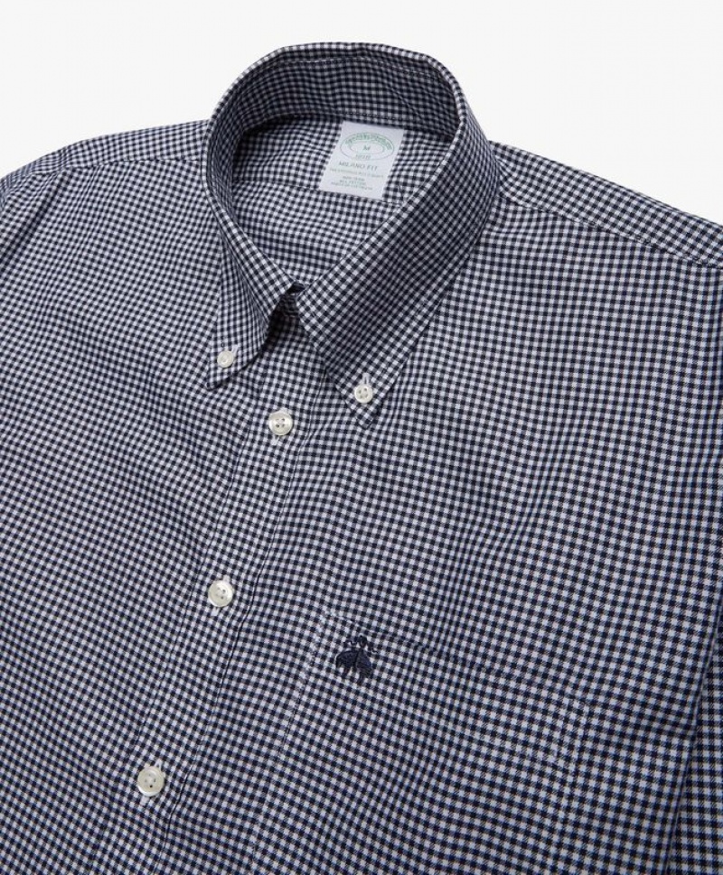 Black Brooks Brothers Milano Slim-fit Non-iron, Oxford, Button-Down Collar Men Shirts | PGC-980426