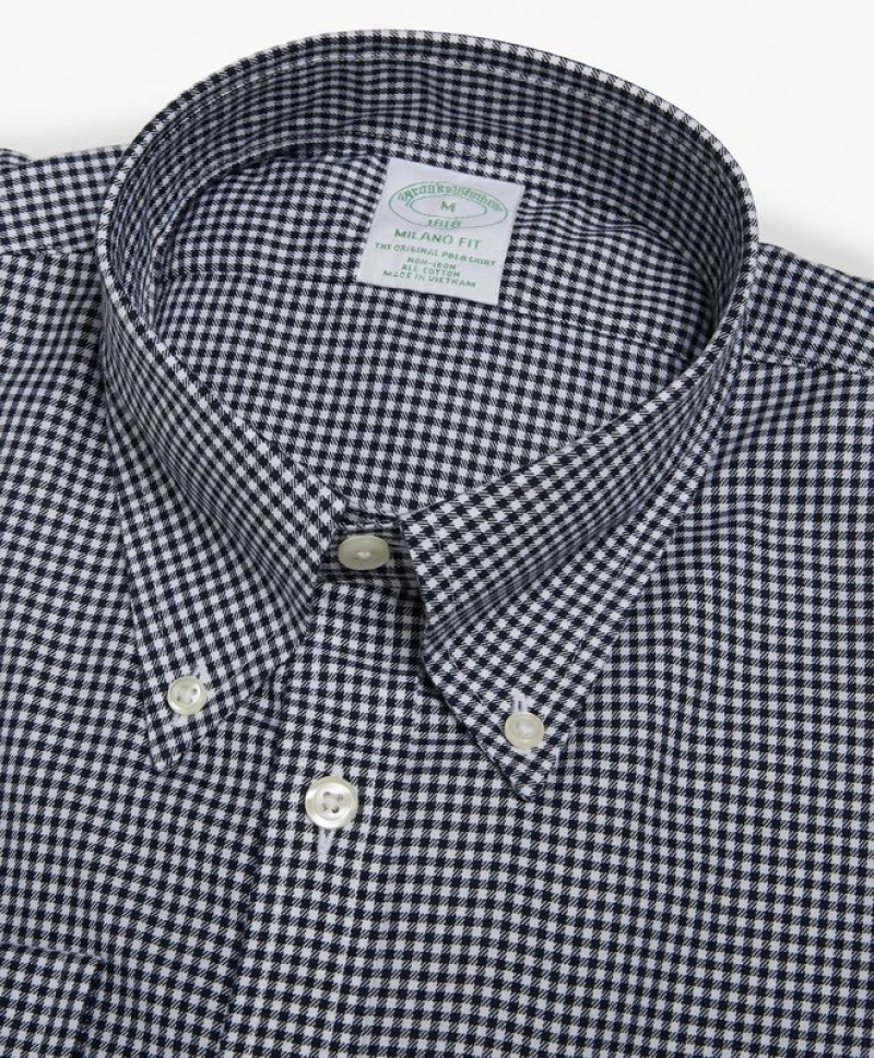 Black Brooks Brothers Milano Slim-fit Non-iron, Oxford, Button-Down Collar Men Shirts | PGC-980426