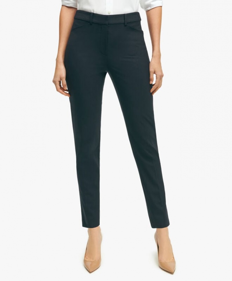 Black Brooks Brothers The Essential Stretch Wool Slim Crop Women Casual Pants | PEF-416073