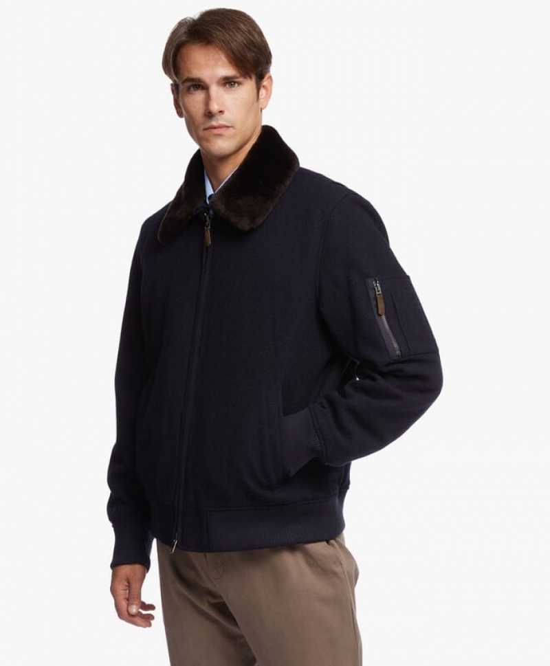 Black Brooks Brothers Wool Aviator Men Jackets | GKI-518069