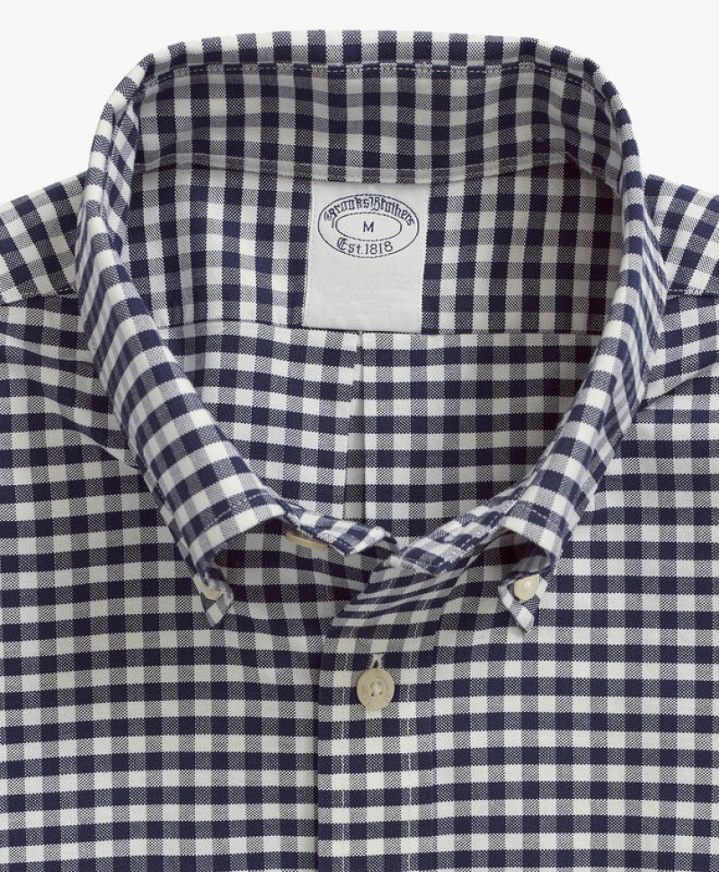 Black / White / Grey Brooks Brothers Stretch Non-Iron Oxford Button-Down Collar, Gingham Men Shirts | WBA-136794