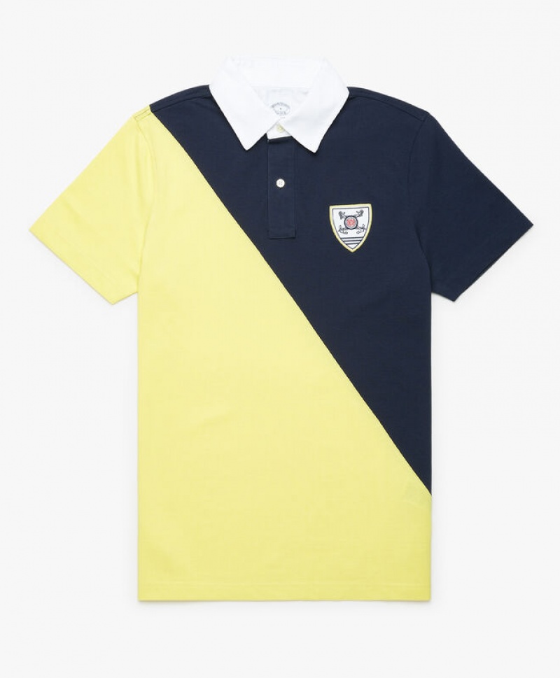 Black / Yellow Brooks Brothers Cotton Slim-Fit Color-Block Men Polo | QHW-631540