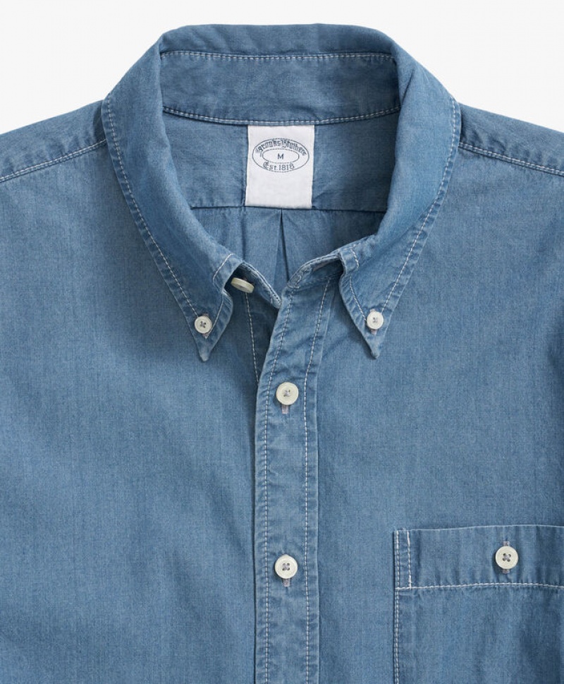 Blue Brooks Brothers Cotton Chambray Button-Down Collar Men Shirts | DQF-509638