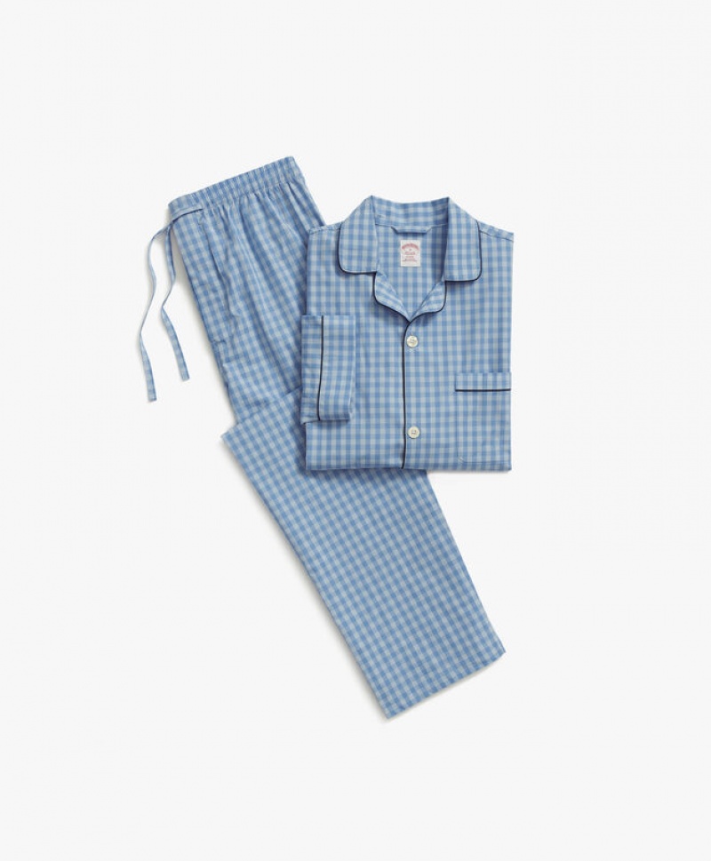 Blue Brooks Brothers Cotton Poplin Gingham Men Nightwear | QRP-841536