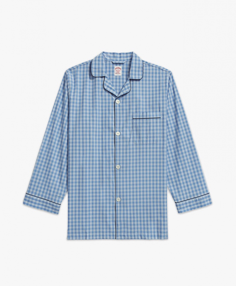 Blue Brooks Brothers Cotton Poplin Gingham Men Nightwear | QRP-841536