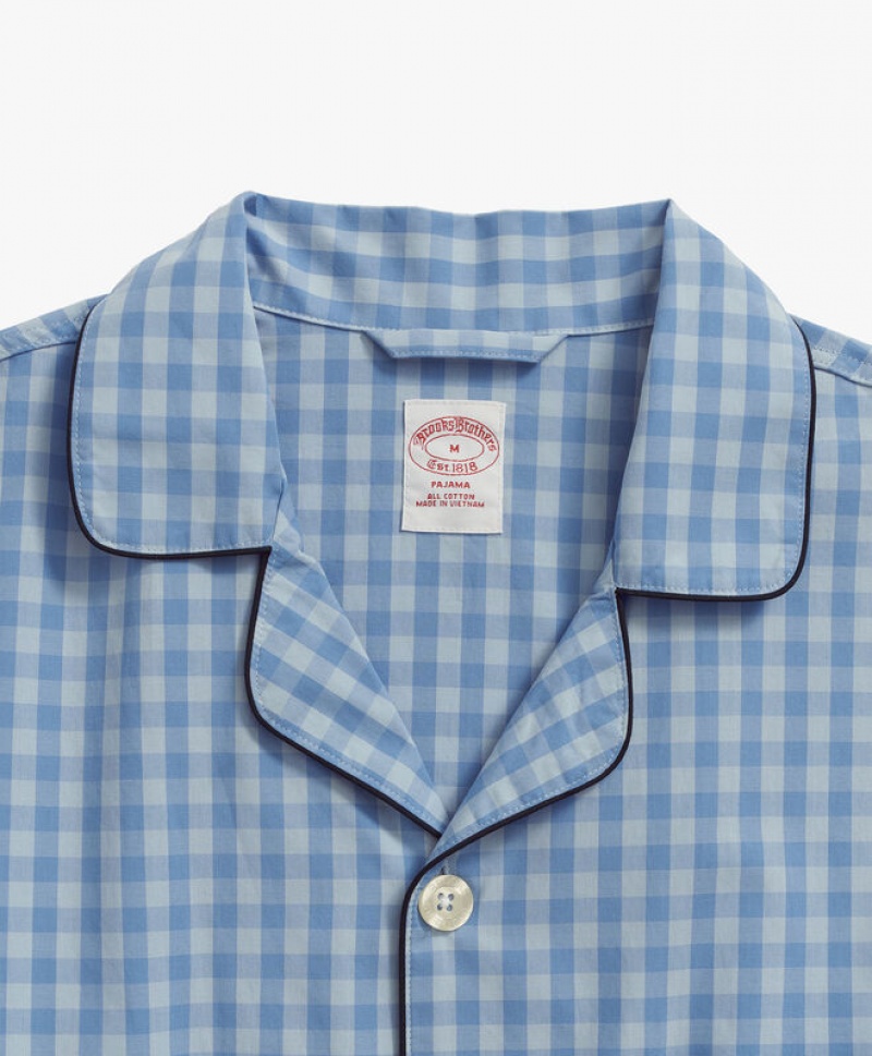 Blue Brooks Brothers Cotton Poplin Gingham Men Nightwear | QRP-841536