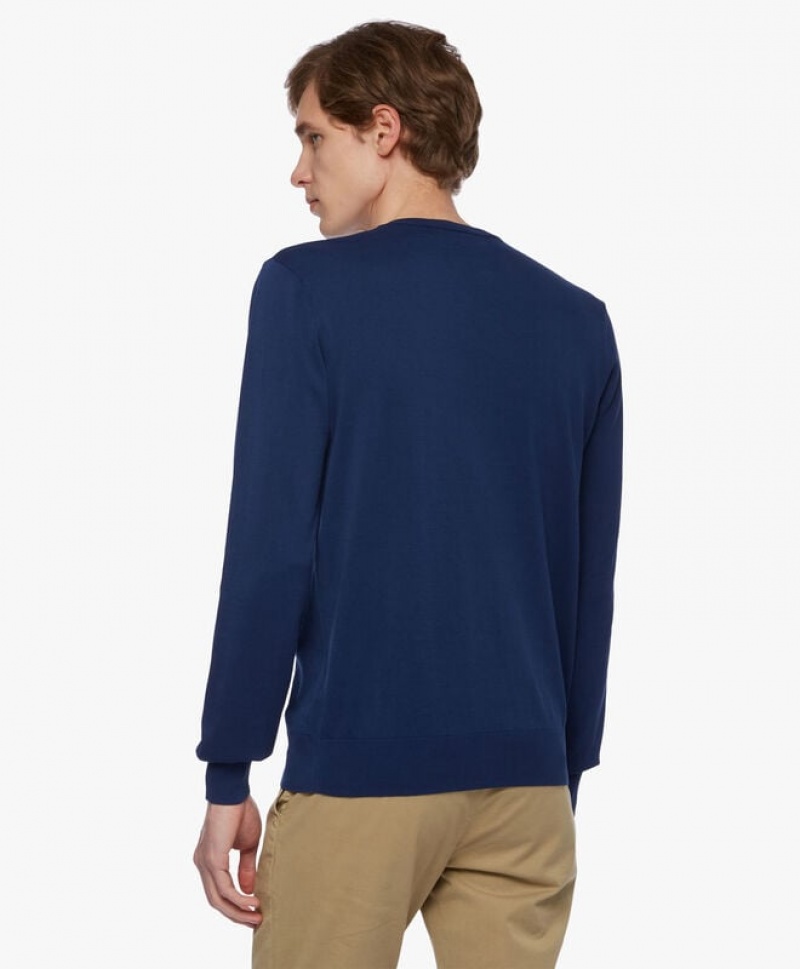 Blue Brooks Brothers Cotton V-Neck Men Sweaters | MWJ-349517