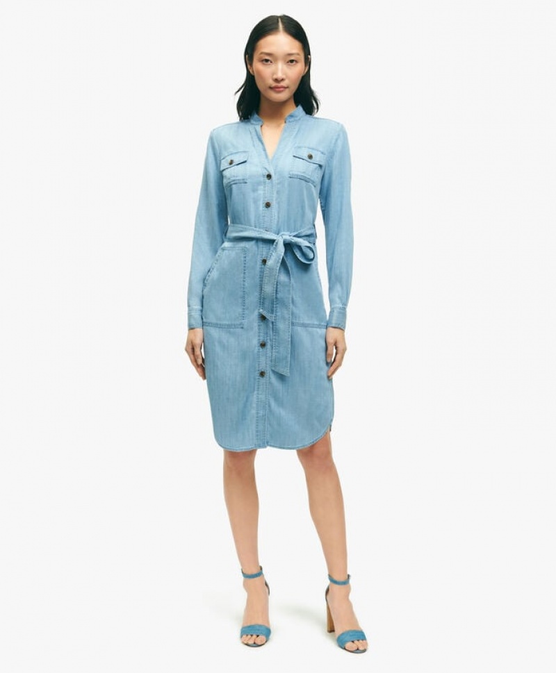 Blue Brooks Brothers Denim Utility Women Dresses | EKX-380765