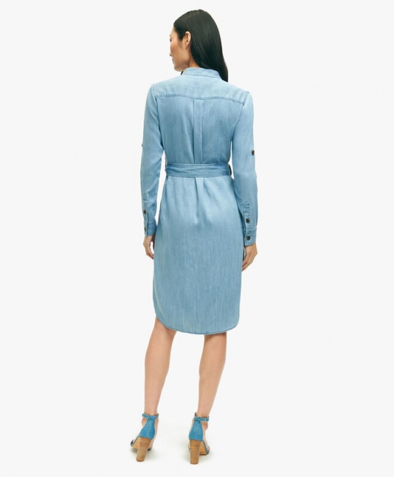 Blue Brooks Brothers Denim Utility Women Dresses | EKX-380765