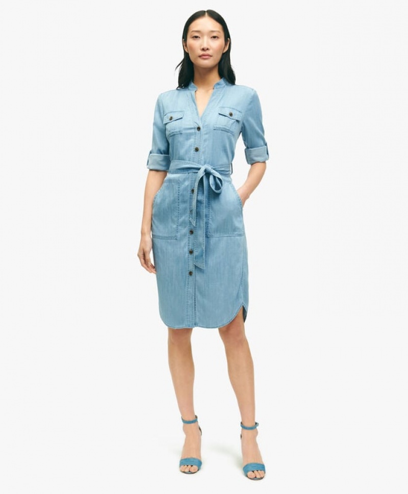 Blue Brooks Brothers Denim Utility Women Dresses | EKX-380765