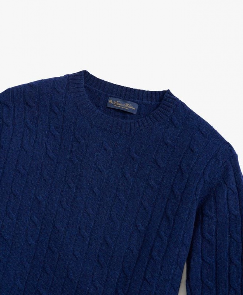 Blue Brooks Brothers Lambswool Cable Crewneck Knit Men Sweaters | QSE-765431