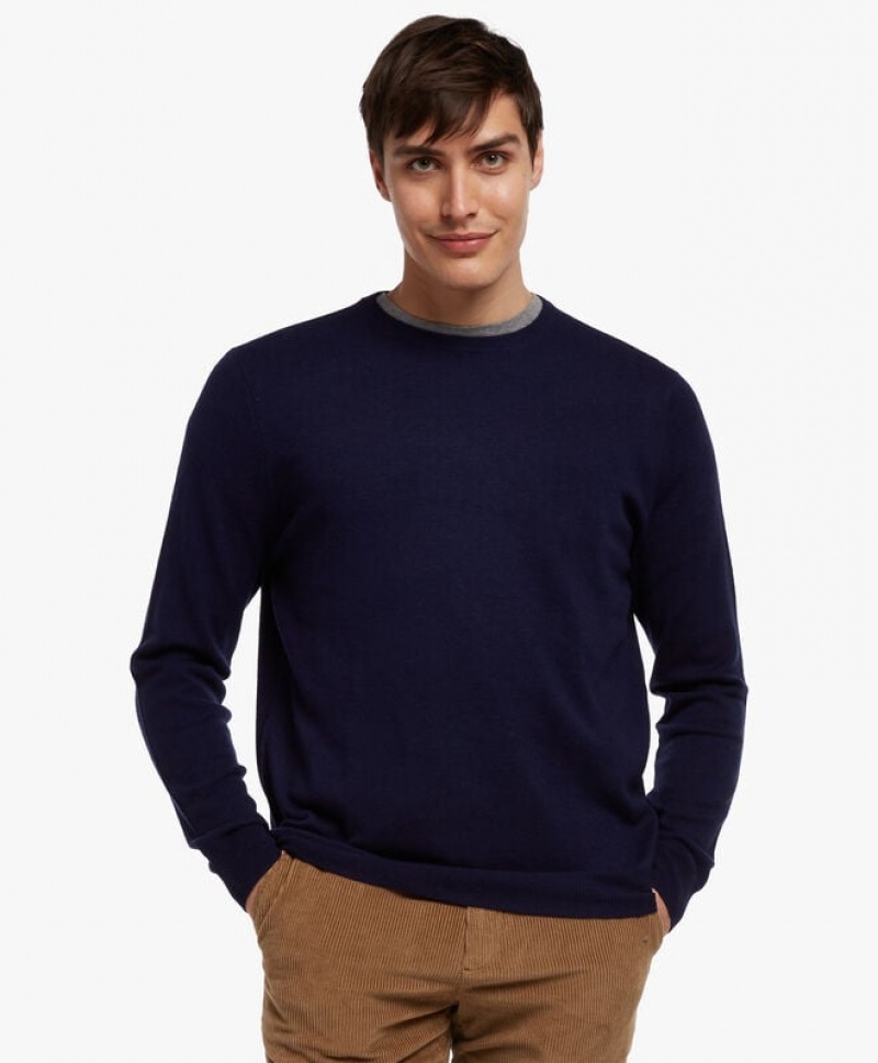 Blue Brooks Brothers Lambswool Crew-Neck Men Sweaters | MRD-698721