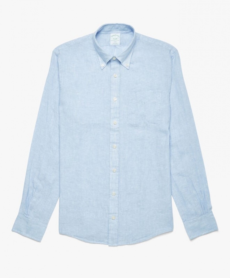 Blue Brooks Brothers Milano Slim-fit Irish Linen Men Shirts | JYO-382456