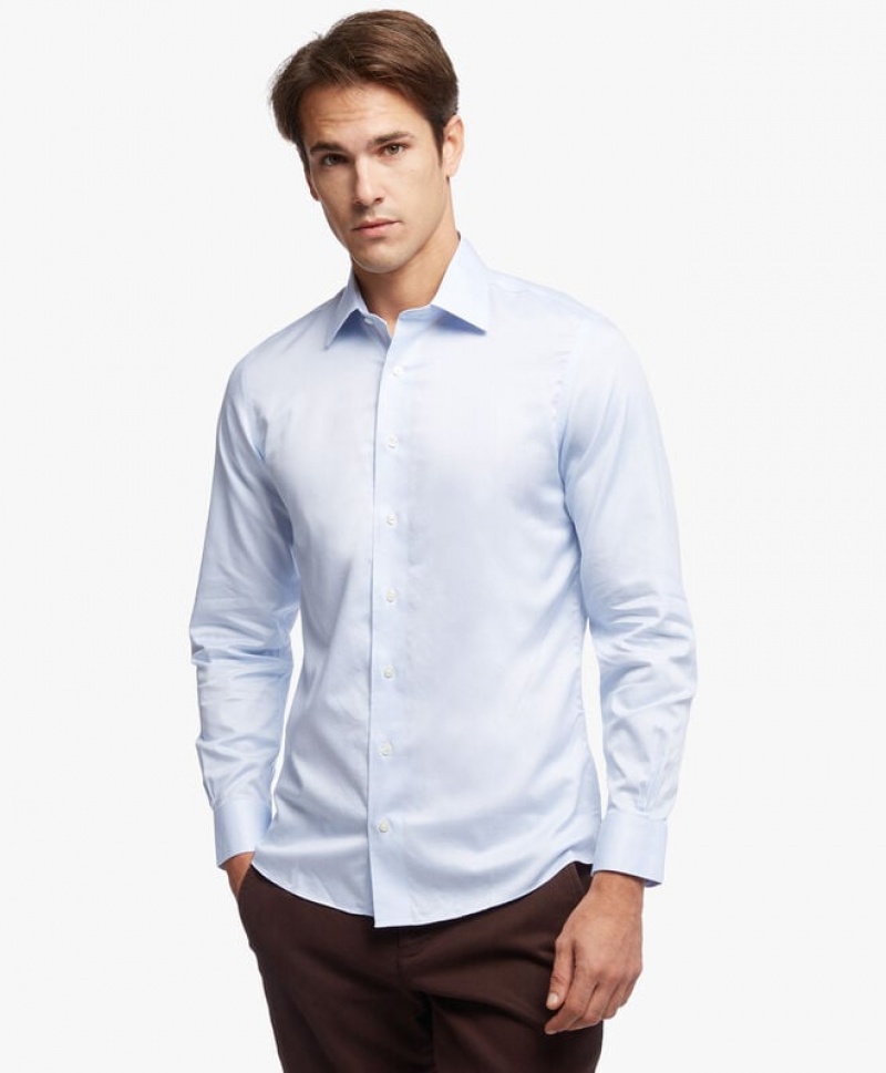 Blue Brooks Brothers Milano Slim-fit Non-iron, Dobby, Ainsley Collar Men Shirts | MSB-437951