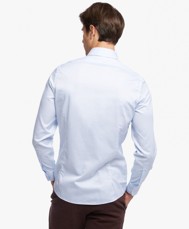 Blue Brooks Brothers Milano Slim-fit Non-iron, Dobby, Ainsley Collar Men Shirts | MSB-437951