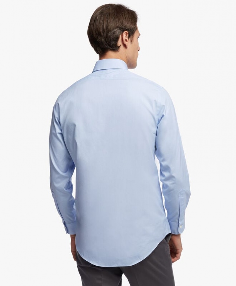 Blue Brooks Brothers Milano Slim-fit Non-iron, Pinpoint, Button-Down Collar Men Shirts | DNV-861532