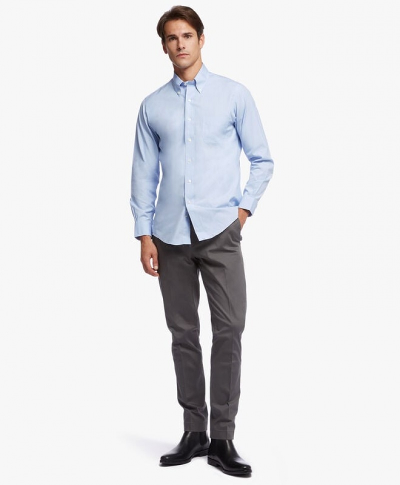 Blue Brooks Brothers Milano Slim-fit Non-iron, Pinpoint, Button-Down Collar Men Shirts | DNV-861532