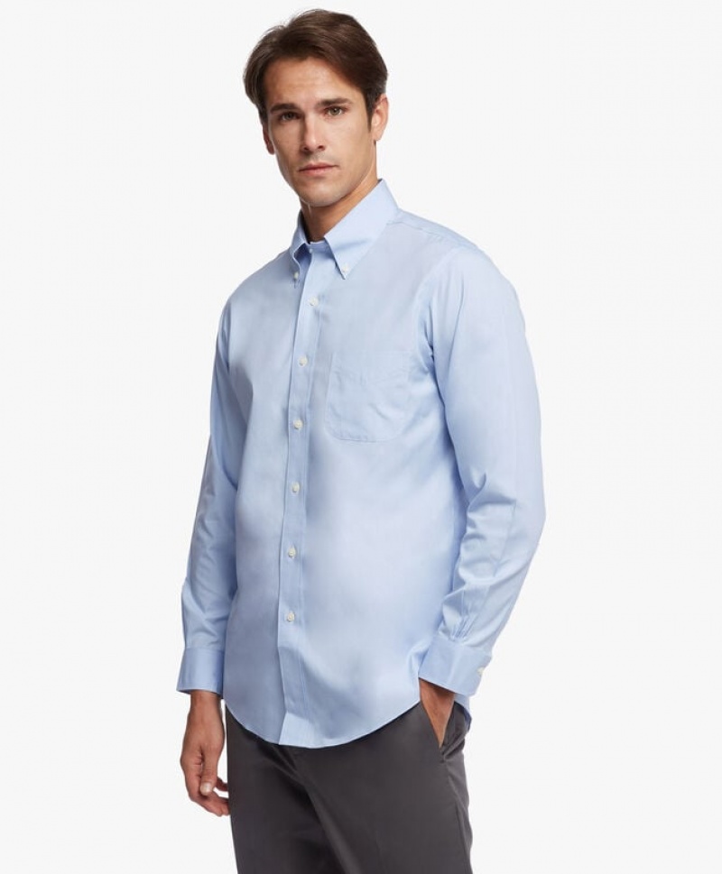 Blue Brooks Brothers Milano Slim-fit Non-iron, Pinpoint, Button-Down Collar Men Shirts | DNV-861532