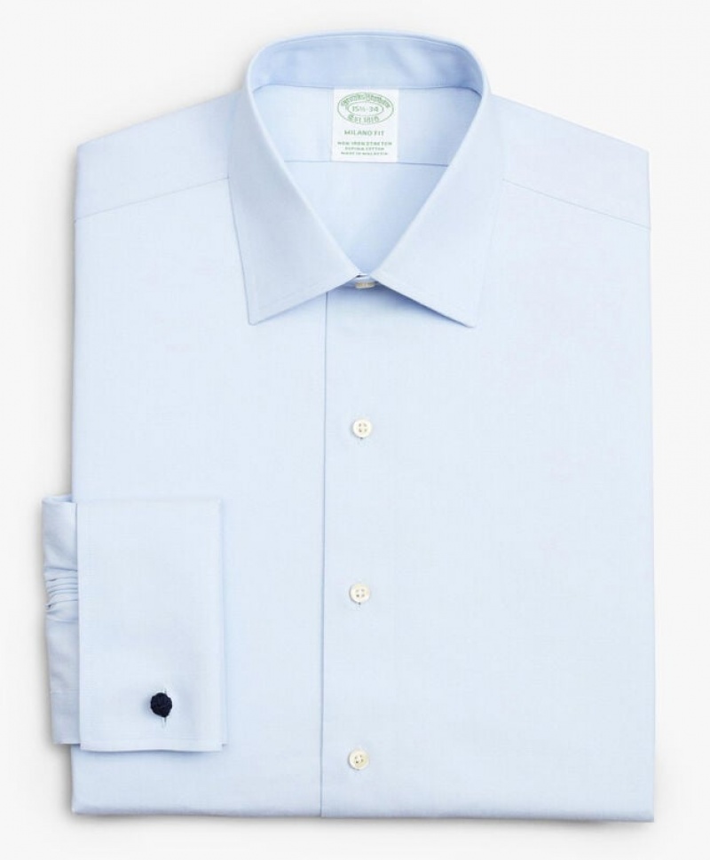 Blue Brooks Brothers Milano Slim-fit Non-iron, Pinpoint, Ainsley Collar Men Shirts | IZS-687324