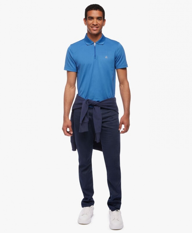 Blue Brooks Brothers Performance Zip Men Polo | LVG-436210