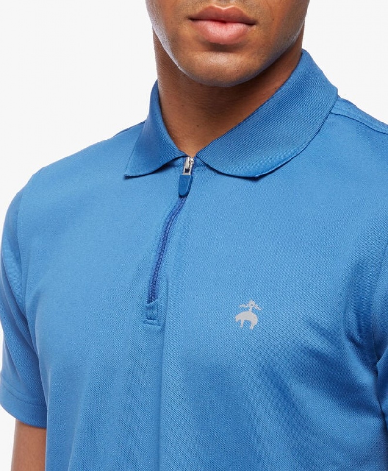 Blue Brooks Brothers Performance Zip Men Polo | LVG-436210